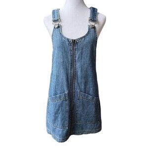 Vintage Y2K Forever 21 Medium Blue Denim Overalls Jumper Mini Jean Dress Small